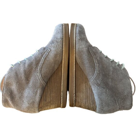 J Jill Taupe Suede Wedge Heel Ankle Booties Boots Laced Stack Wood Heel Size 10 - Picture 6 of 10